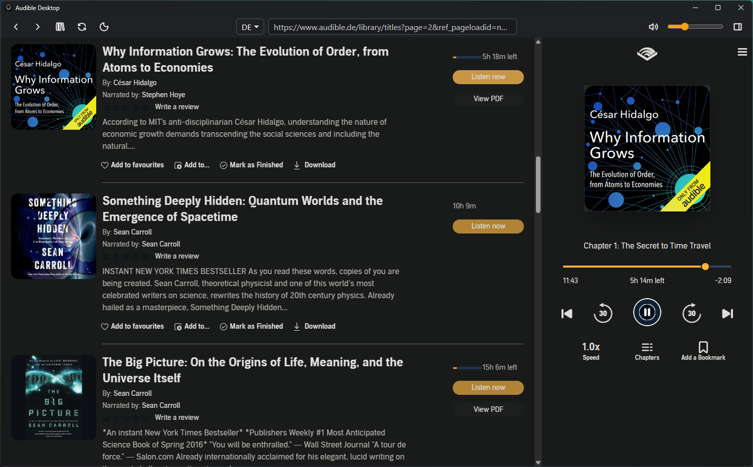 Audible Desktop dark mode